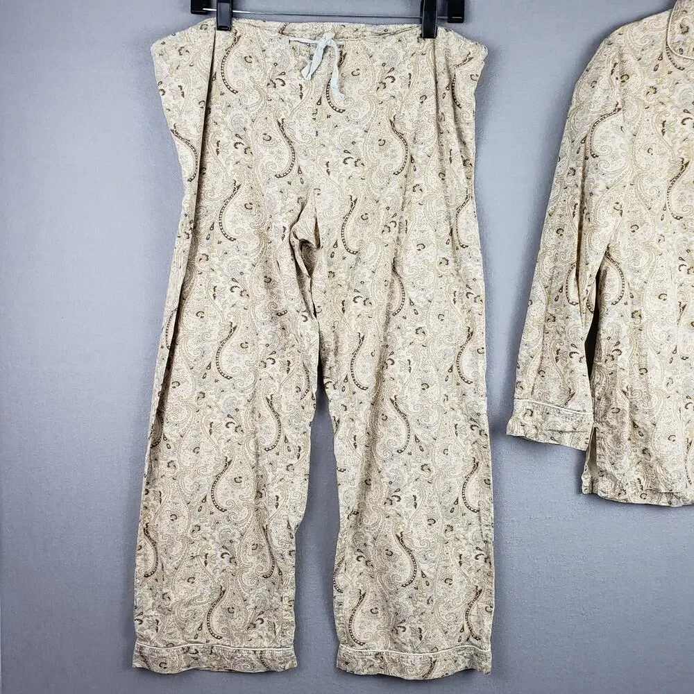 Pottery Barn Size S Pajama Set Beige Paisley Neutral Rustic Timeless‎ Loungewear